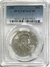 1957 Franklin Silver Half Dollar PCGS MS 64 FBL (Full Bell Lines) From Original Mint Sets