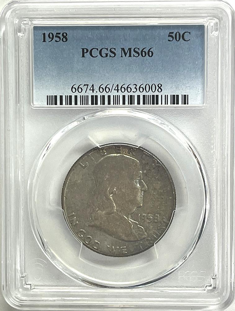 1958 Franklin Silver Half Dollar in PCGS MS 66 From Original Mint Sets