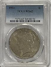 1934 Peace Silver Dollar in PCGS MS 62
