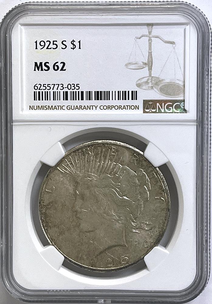 1925-S Peace Silver Dollar in NGC MS 62