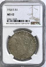 1925-S Peace Silver Dollar in NGC MS 62
