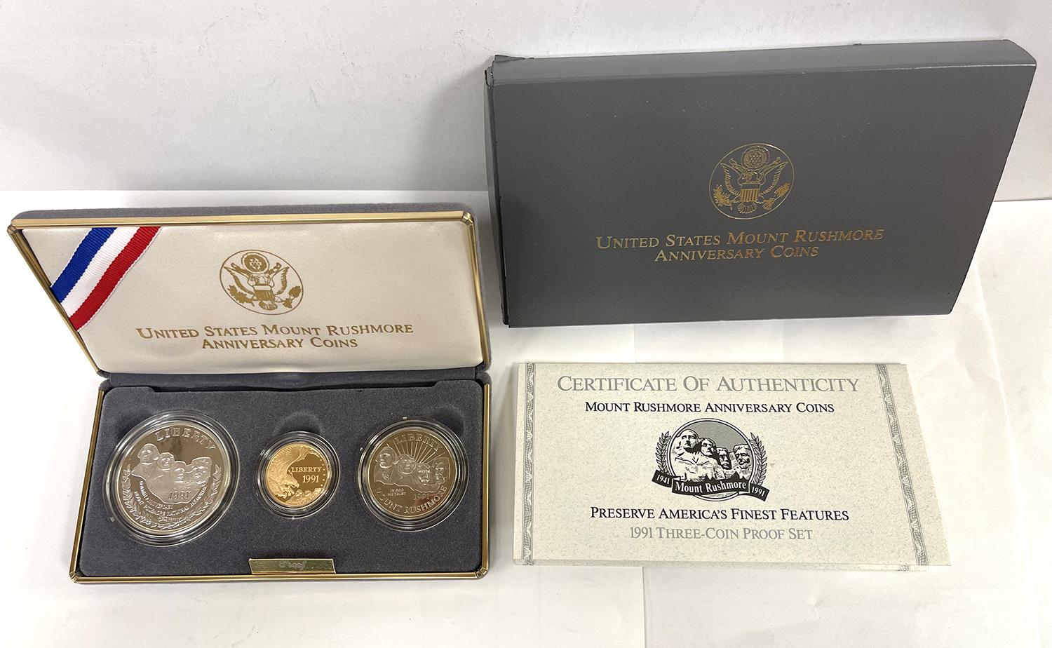 1991 Mount Rushmore 3 Coin Proof Set with $5 Gold