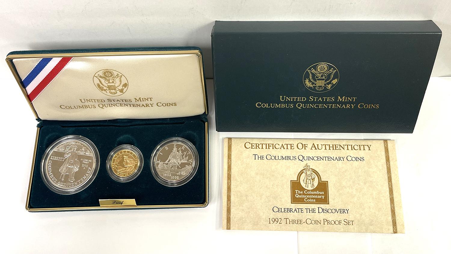 1992 Columbus Quincentenary 3 Coin Proof Set with $5 Gold