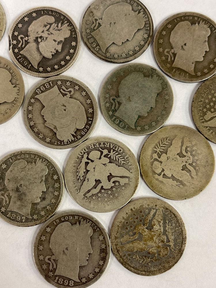 90% US Silver Barber Quarters 1892-1916 $1 FV Lot of 4 Filler Low Grade Quarters