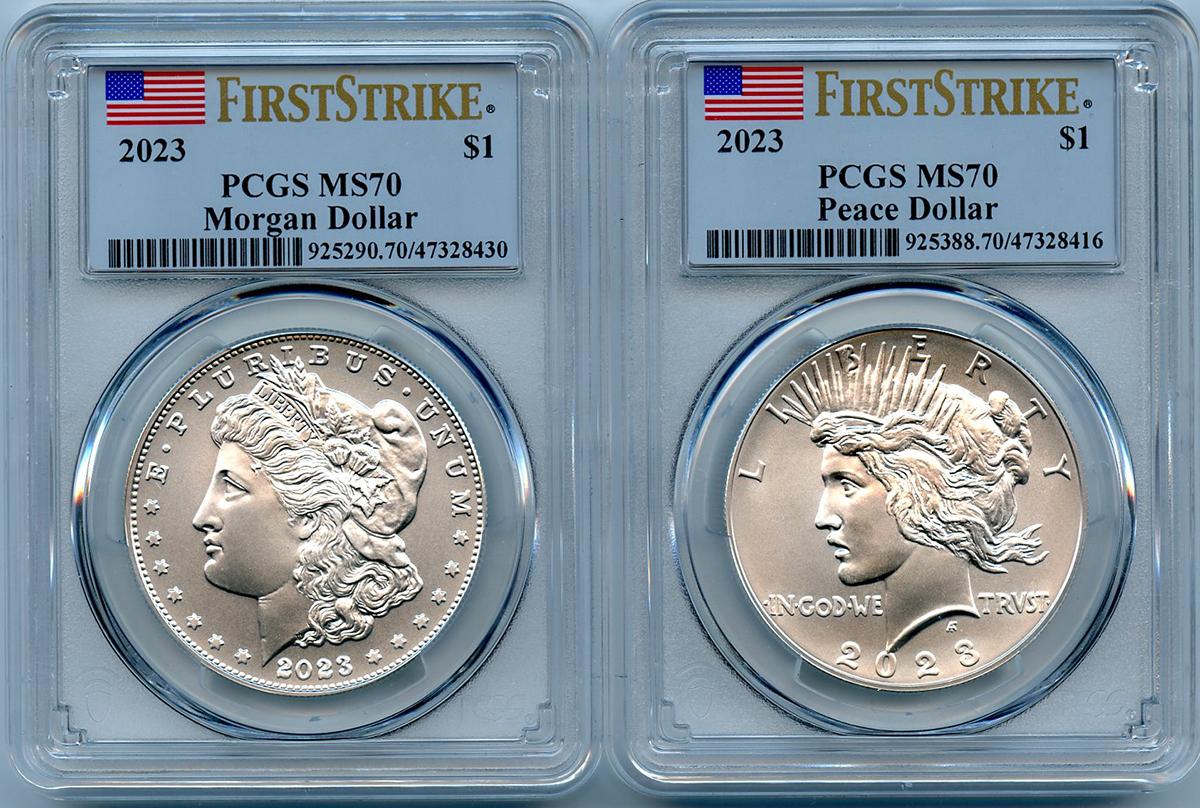 2023 Morgan & Peace Silver Dollar Set in PCGS MS 70 First Strike