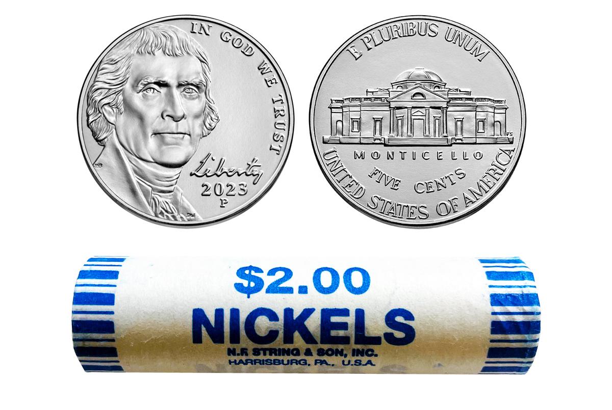2023-P Jefferson Nickel Bank Wrapped Roll 40 Coins Gem BU