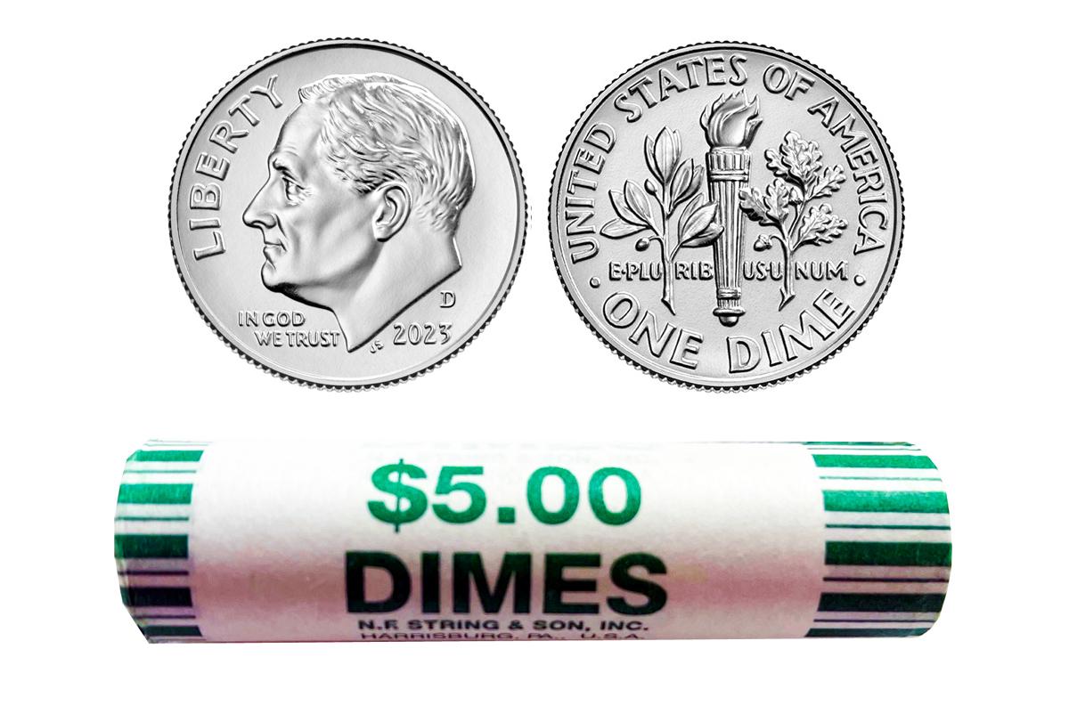 2023-D Roosevelt Dime Bank Wrapped Roll 50 Coins Gem BU