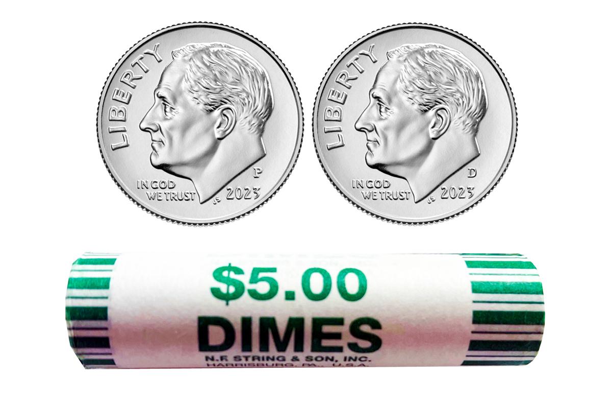 2023 P&D Roosevelt Dime Bank Wrapped Rolls Gem BU