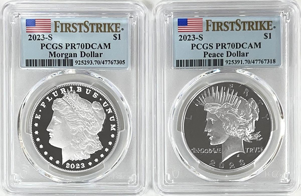 2023-S Morgan & Peace PROOF Silver Dollar Set in PCGS PR 70 DCAM First Strike