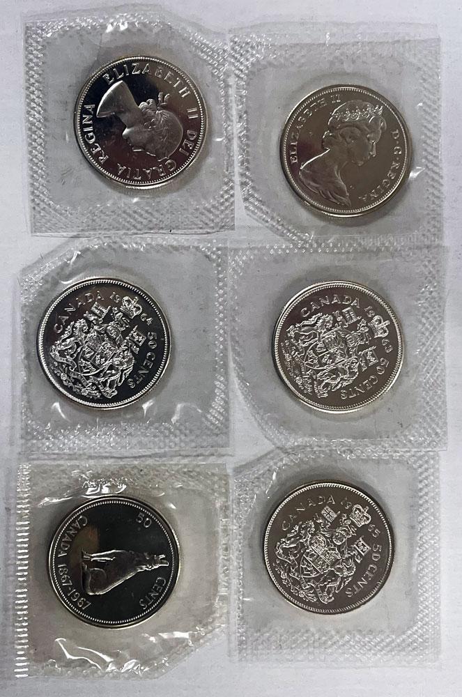 BU/Prooflike 80% Silver Canada Half Dollar 1959 - 1967 in Cello