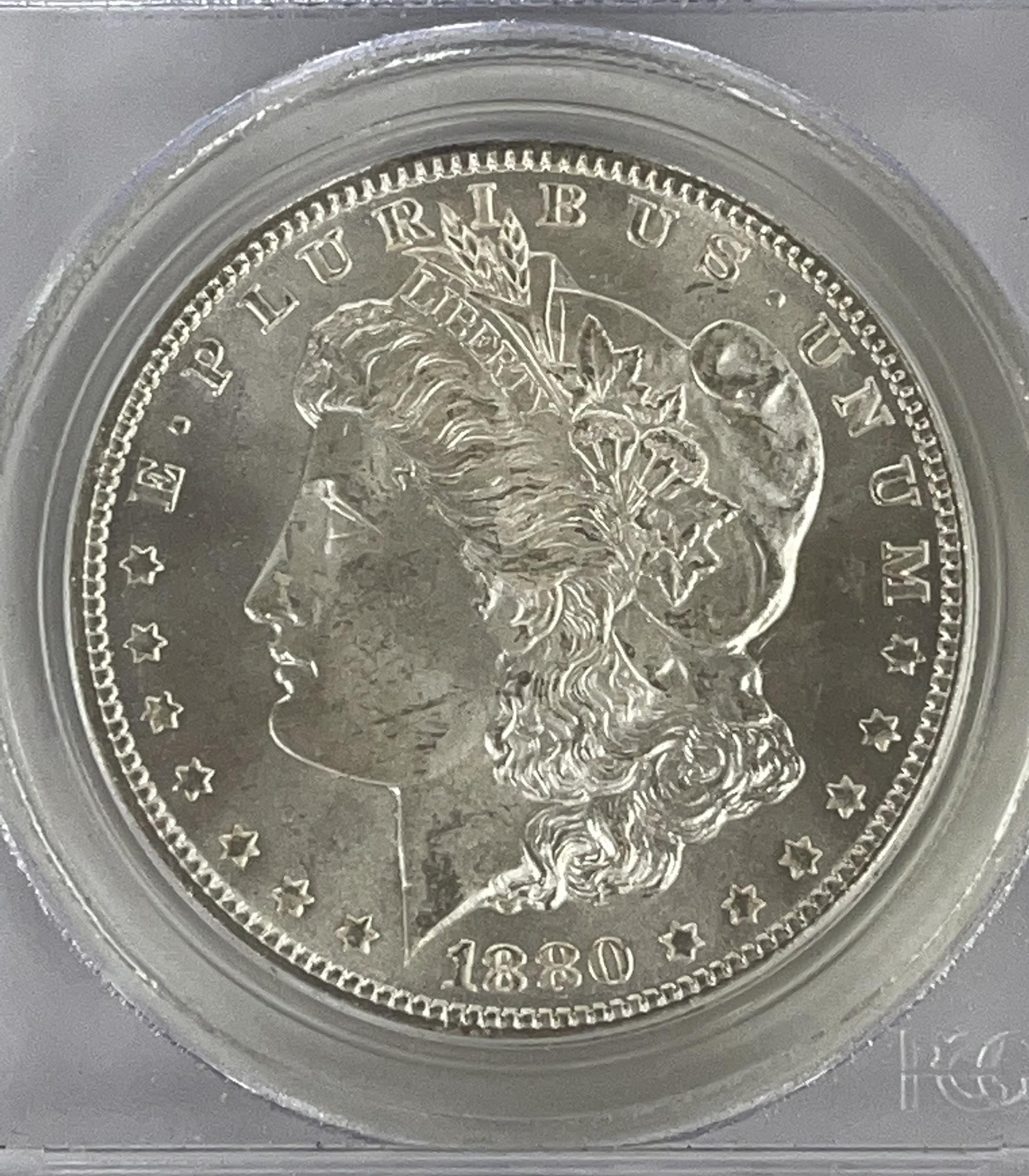 1880-CC 8/7 Reverse of 78 Morgan Silver Dollar in PCGS MS 65 -VAM 7-