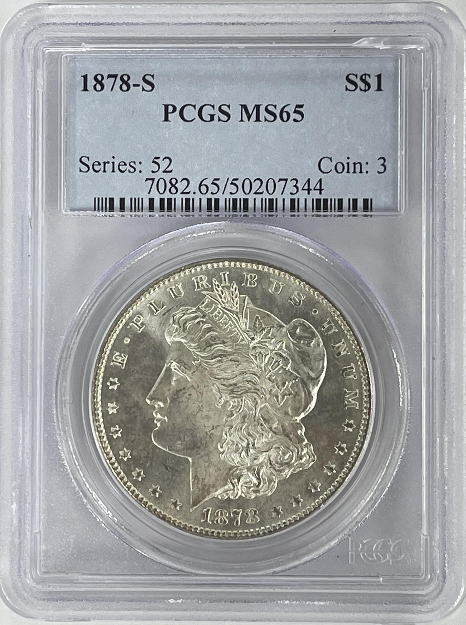 1878-S Morgan Silver Dollar in PCGS MS 65