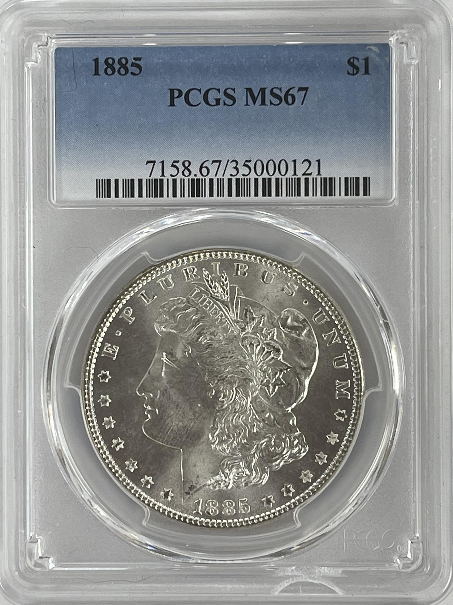 1885 Morgan Silver Dollar in PCGS MS 67