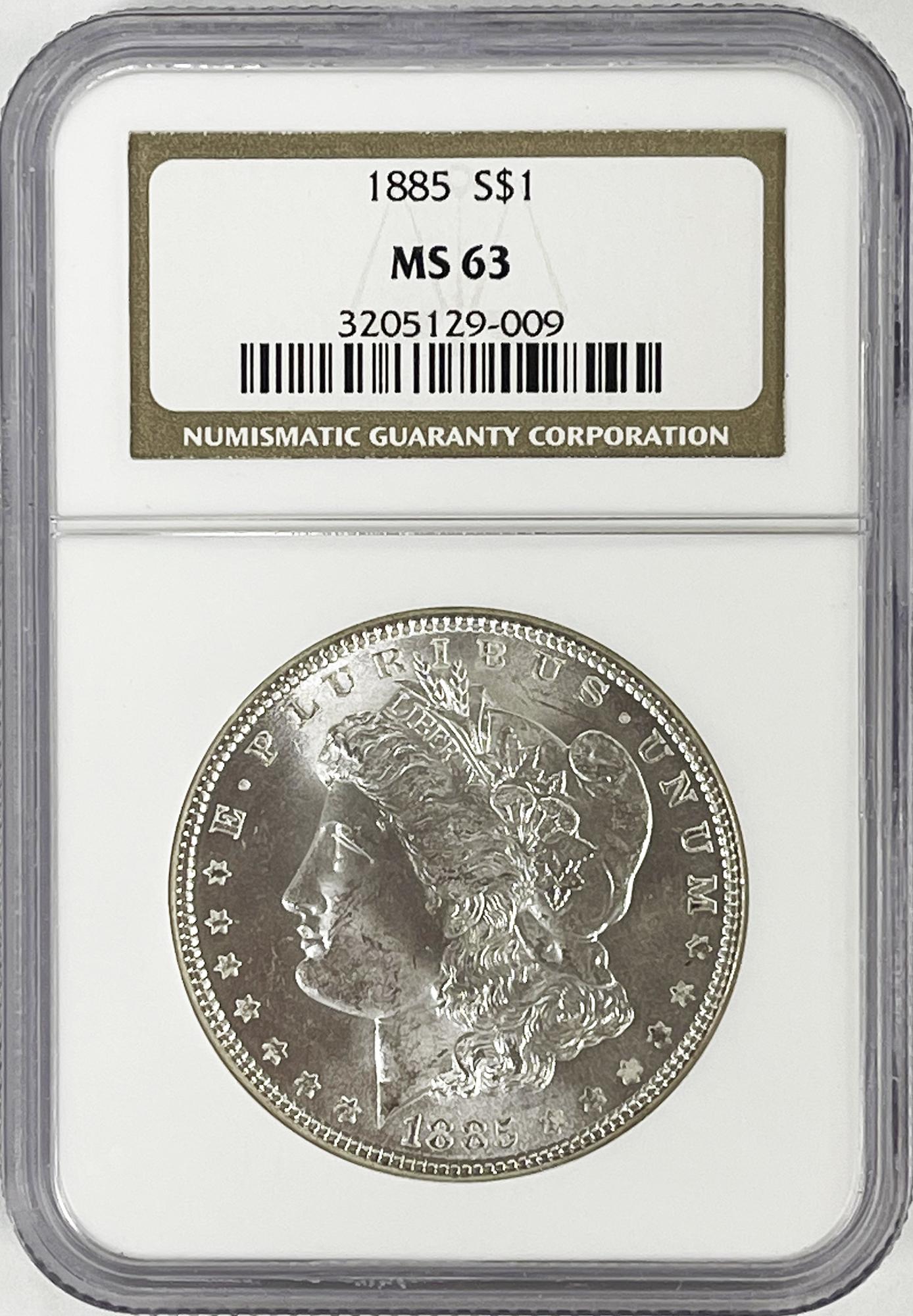 1885 Morgan Silver Dollar in NGC MS 63