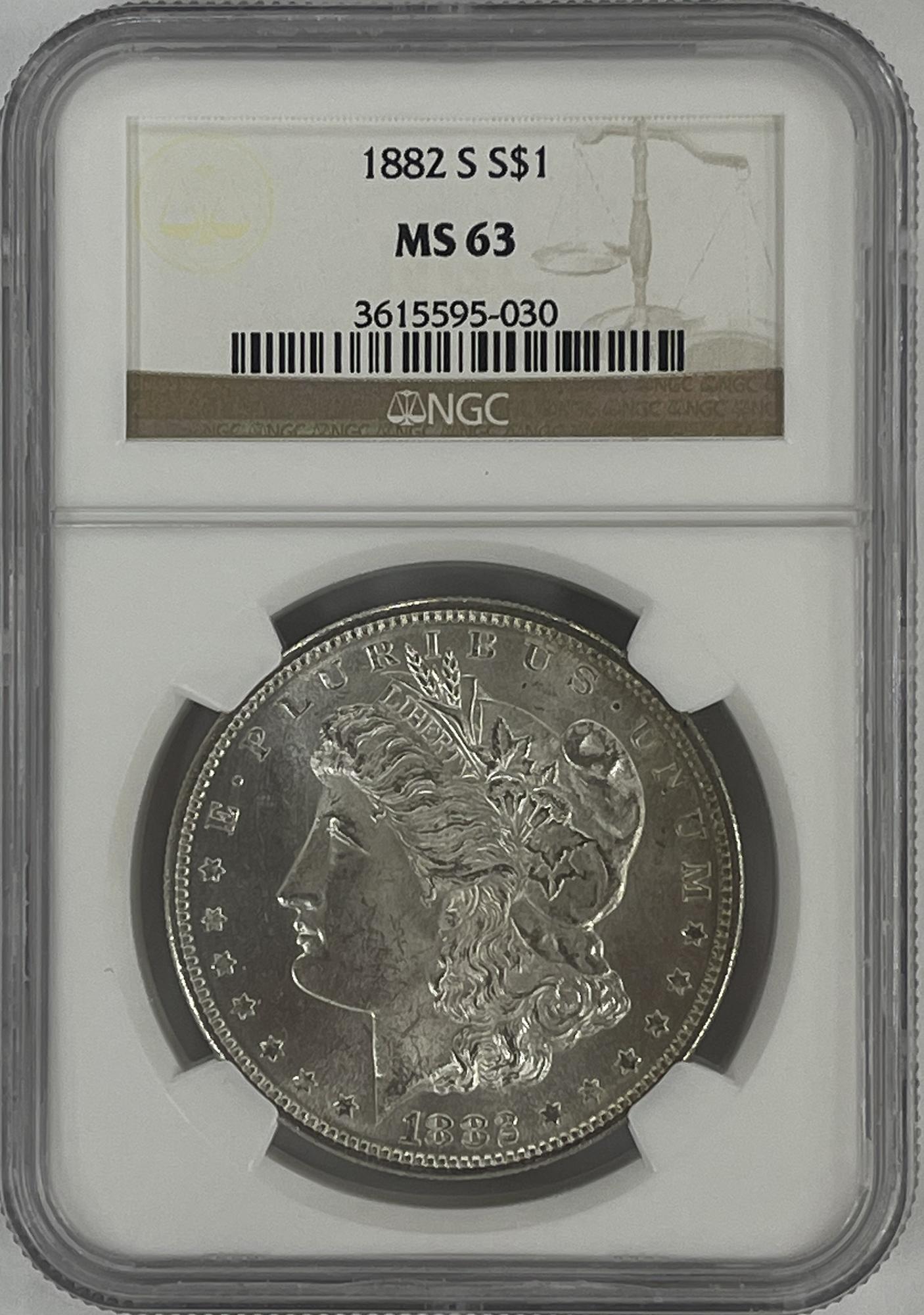 1882-S Morgan Silver Dollar in NGC MS 63 !!RAINBOW TONED REV!!