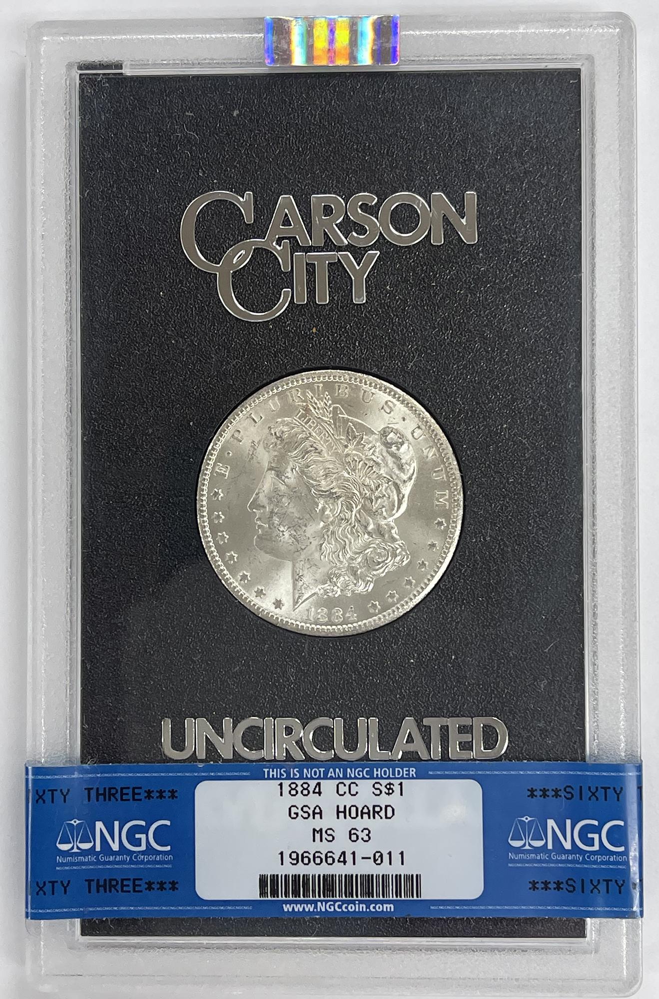 1884-CC Morgan Silver Dollar NGC MS 63 in GSA Hoard Holder