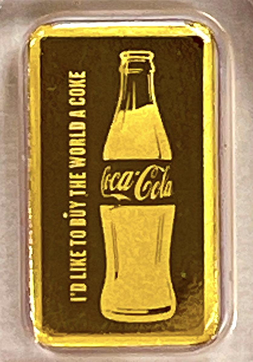 1/2 Gram GOLD Coca Cola Bottle And Logo Bar in Assay Card .9999 Fine