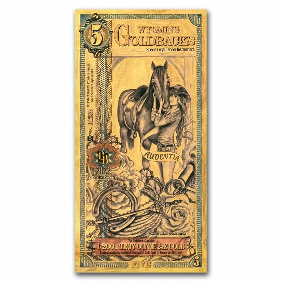 5 Wyoming Goldback Gold Foil Note 1/200 Troy Oz (24K)