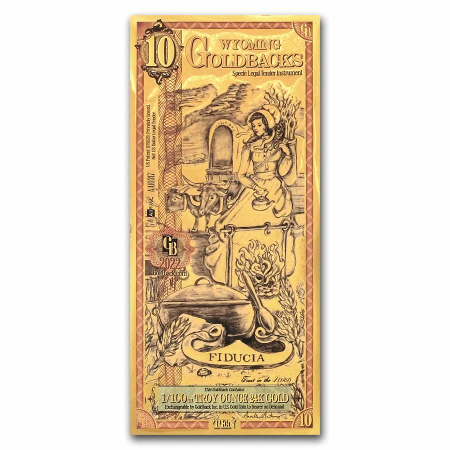 10 Wyoming Goldback Gold Foil Note 1/100 Troy Oz (24K)