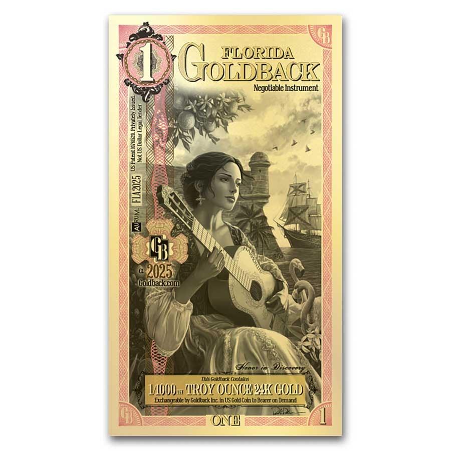 1 Florida Goldback Gold Foil Note 1/1000 Troy Oz (24K)