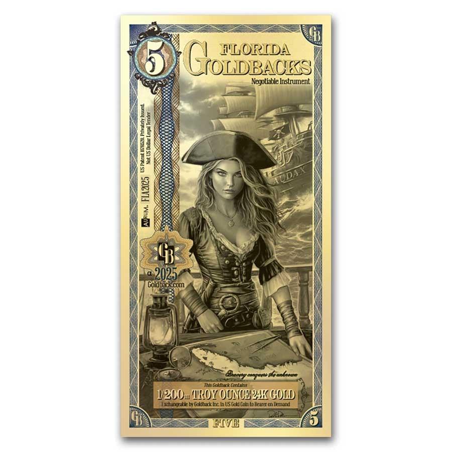 5 Florida Goldback Gold Foil Note 1/200 Troy Oz (24K)