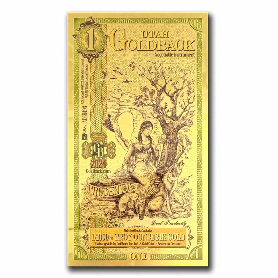 1 Utah Goldback Gold Foil Note 1/1000 Troy Oz (24K)