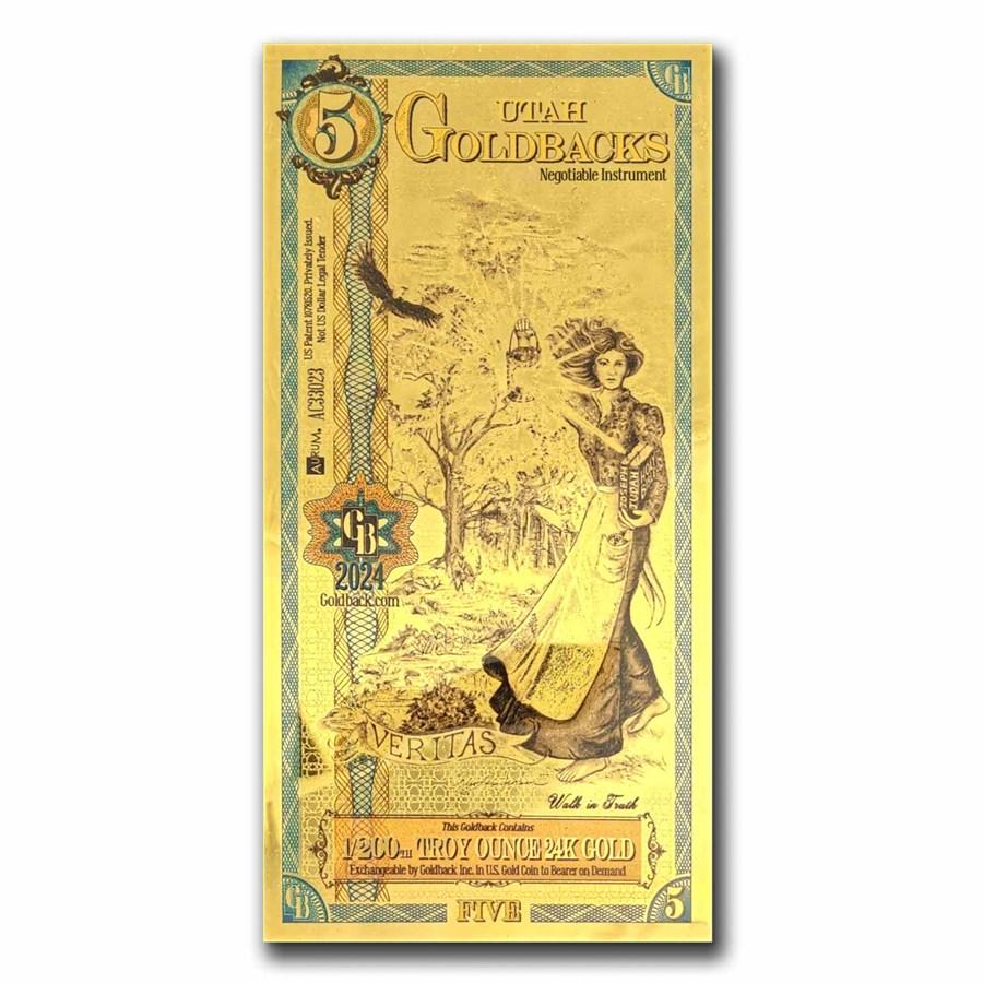 5 Utah Goldback Gold Foil Note 1/200 Troy Oz (24K)