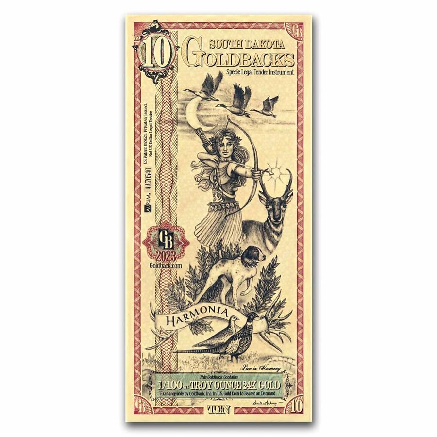 10 South Dakota Goldback Gold Foil Note 1/100 Troy Oz (24K)