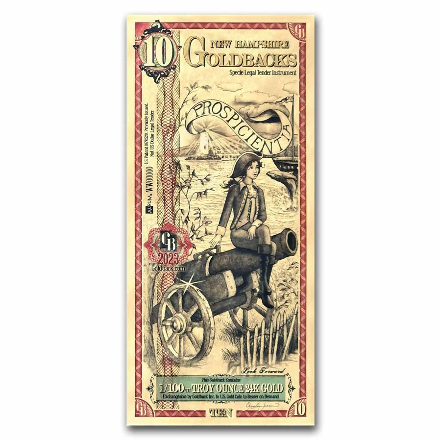 10 New Hampshire Goldback Gold Foil Note 1/100 Troy Oz (24K)