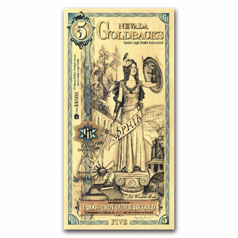 5 Nevada Goldback Gold Foil Note 1/200 Troy Oz (24K)
