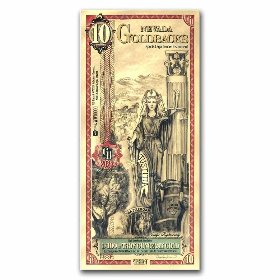 10 Nevada Goldback Gold Foil Note 1/100 Troy Oz (24K)
