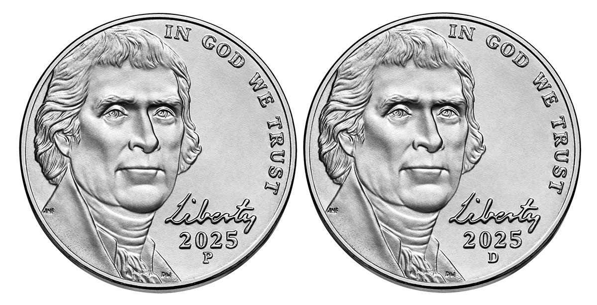 2025 P & D Jefferson Nickels Gem BU (Brilliant Uncirculated)