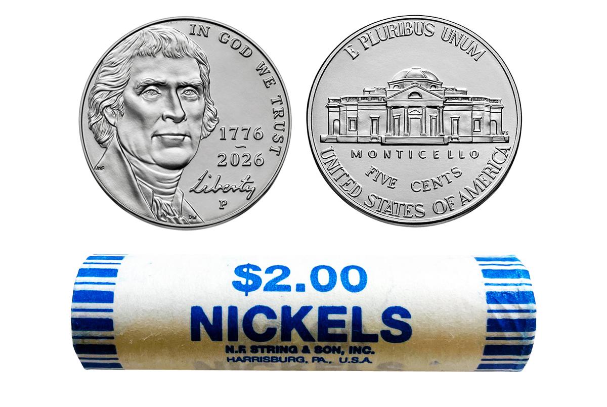 2026-P Semiquincentennial Jefferson Nickel Bank Wrapped Roll 40 Coins Gem BU
